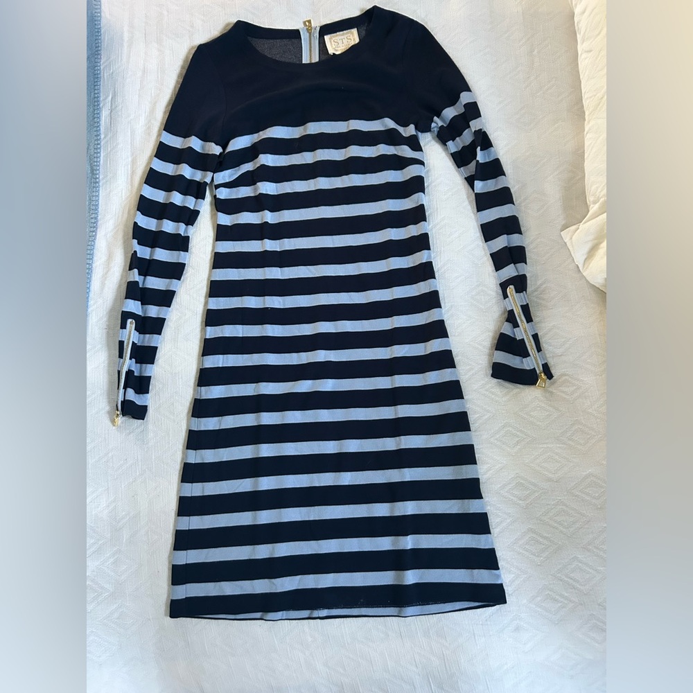 Sail to Sable Navy/Light Blue Striped Long Sleeve Dress